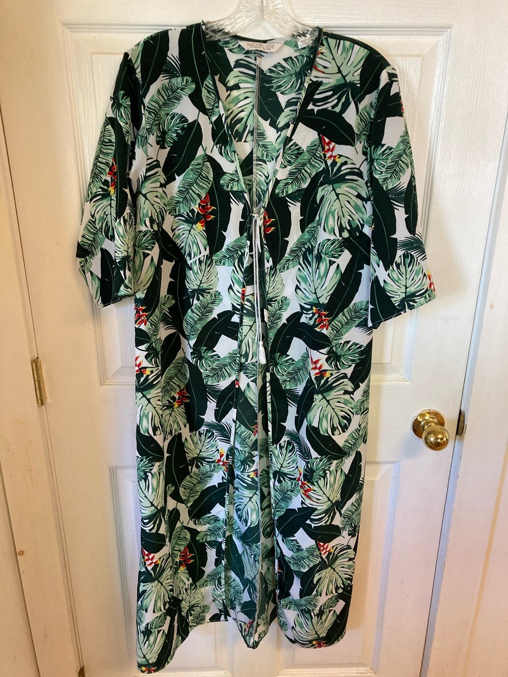 Rachel Zoe Green & White Tropical Print Maxi Kimono/Wrap